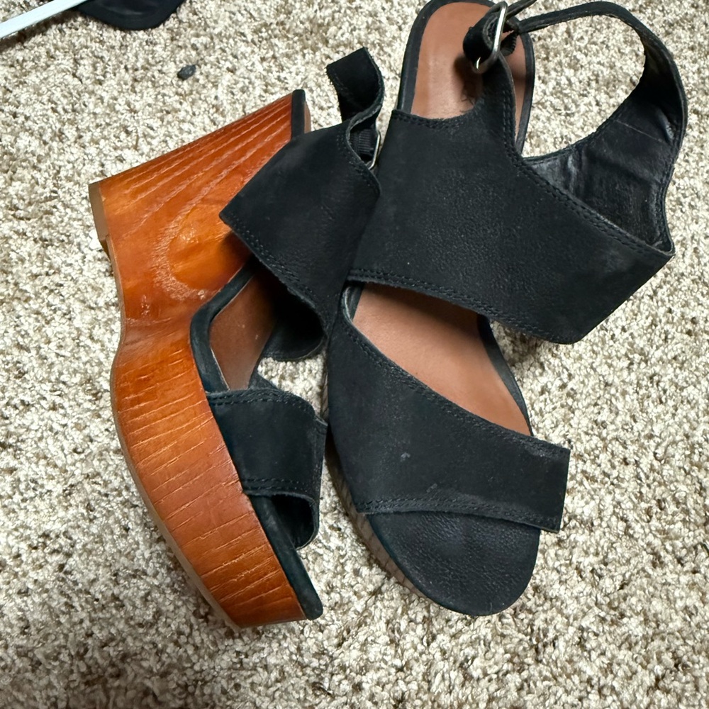 Black Leather Wedge Sandals